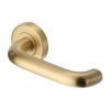 Heritage Brass Door Handle Lever Latch on Round Rose Harmony Design Satin Brass Finish