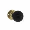Old English Whitby Ebony Wood Reeded Beehive Mortice Knob on Face Fix Rose - Polished Brass
