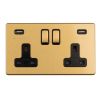 Eurolite Concealed 3mm 2 Gang 13Amp Switched Socket With USB  Satin Brass