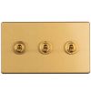 Eurolite Concealed 3mm 3 Gang 2 Way Toggle Switch Satin Brass