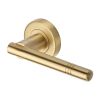 Heritage Brass Door Handle Lever Latch on Round Rose Alicia Design Satin Brass finish