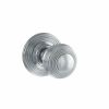 Old English Ripon Solid Brass Reeded Beehive Mortice Door Knob on Concealed Fix Rose - Polished Chrome