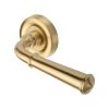 Heritage Brass Door Handle Lever Latch on Round Rose Colonial Design Satin Brass finish