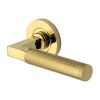 Heritage Brass Door Handle Lever on Rose Signac (Knurled Bauhaus) Design Polished Brass Finish