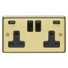Eurolite Stainless Steel 2 Gang USB Socket Polished Brass