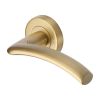 Heritage Brass Door Handle Lever Latch on Round Rose Centaur Design Satin Brass finish