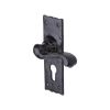 The Tudor Door Handle for Euro Profile Plate Shropshire Design Black Iron