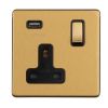 Eurolite Concealed 3mm 1 Gang Switched Socket With USB  Satin Brass