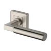 Heritage Brass Door Handle Lever on Rose Bauhaus Sq Design Satin Nickel Finish