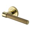 Heritage Brass Door Handle Lever on Rose Phoenix Knurled Design Polished Brass Finish