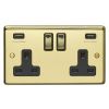 Eurolite Stainless Steel 2 Gang USB Socket Polished Brass