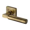 Heritage Brass Door Handle Lever on Rose Bauhaus Sq Design Antique Brass Finish