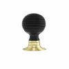 Old English Whitby Ebony Wood Reeded Beehive Mortice Knob on Face Fix Rose - Polished Brass