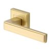 Heritage Brass Door Handle Lever Latch on Square Rose Linear SQ Design Satin Brass finish