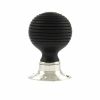 Old English Whitby Ebony Wood Reeded Beehive Mortice Knob on Face Fix Rose - Polished Nickel