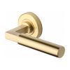 Heritage Brass Door Handle Lever on Rose Bauhaus Design Satin Brass Finish