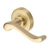 Heritage Brass Door Handle Lever Latch on 53mm Round Rose Bedford Design Satin Brass finish