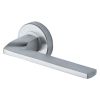 Heritage Brass Door Handle Lever Latch on Round Rose Metro Angled Design Satin Chrome finish