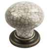 Porcelain Mushroom Pattern Knob 35mm - Antique Brass Ivory Crackle Glaze