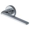 Heritage Brass Door Handle Lever Latch on Round Rose Metro Angled Design Polished Chrome finish