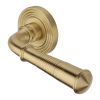 Heritage Brass Door Handle Lever Latch on Round Rose Bridgetown Reeded Design Satin Brass finish
UK Registered Design Number 6226297