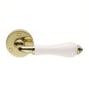 Porcelain Lever On Round Rose Plain   - Plain White/Polished Brass