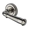 Heritage Brass Door Handle Lever on Rose Reeded Colonial Design Polished Nickel Finish