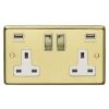 Eurolite Stainless Steel 2 Gang USB Socket Polished Brass