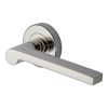 Heritage Brass Door Handle Lever Latch on Round Rose Metro Mid Century Design Polished Nickel finish