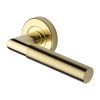 Heritage Brass Door Handle Lever Latch on Round Rose Bauhaus Mitre Reeded Design Polished Brass finish