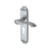 Heritage Brass Door Handle for Euro Profile Plate Algarve Design Satin Chrome finish