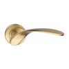 Heritage Brass Door Handle Lever Latch on Round Rose Volo Design Satin Brass finish