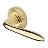 Heritage Brass Door Handle Lever Latch on Round Rose Sutton Reeded Design Polished Brass finish
UK Registered Design Number 6204750