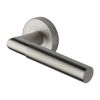 Heritage Brass Door Handle Lever Latch on Round Rose Bauhaus Mitre Reeded Design Satin Nickel finish