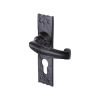 The Tudor Door Handle for Euro Profile Plate Wellington Design Black Iron