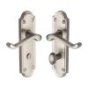 Heritage Brass Door Handle for Bathroom Meridian Design Satin Nickel finish