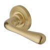 Heritage Brass Door Handle Lever Latch on Round Rose Charlbury Reeded Design Satin Brass finish
UK Registered Design Number 6226298