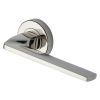 Heritage Brass Door Handle Lever Latch on Round Rose Metro Angled Design Polished Nickel finish