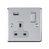 Eurolite Enhance Decorative 1 Gang USB Socket Polished Chrome