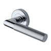 Heritage Brass Door Handle Lever Latch on Round Rose Bauhaus Mitre Knurled Design Polished Chrome finish