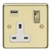 Eurolite Stainless Steel 1 Gang USB Socket Polished Brass