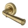 Heritage Brass Door Handle Lever on Rose Reeded Colonial Design Satin Brass&nbsp;Finish