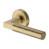 Heritage Brass Door Handle Lever on Rose Hammered Bauhaus Design Satin Brass Finish