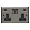 Eurolite Stainless Steel 2 Gang USB Socket Black Nickel