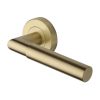 Heritage Brass Door Handle Lever on Rose Bauhaus Mitre Design Satin Brass Finish