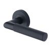 Heritage Brass Door Handle Lever Latch on Round Rose Bauhaus Mitre Design Matt Black finish