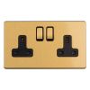 Eurolite Concealed 3mm 2 Gang 13Amp Switched Socket Satin Brass