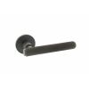 Millhouse Brass Stephenson Knurled Lever Door Handle on 5mm Slimline Round Rose - Urban Dark Bronze