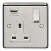 Eurolite Stainless Steel 1 Gang USB Socket Polished Stainless Steel