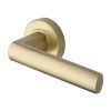 Heritage Brass Door Handle Lever Latch on Round Rose Poseidon Design Satin Brass finish